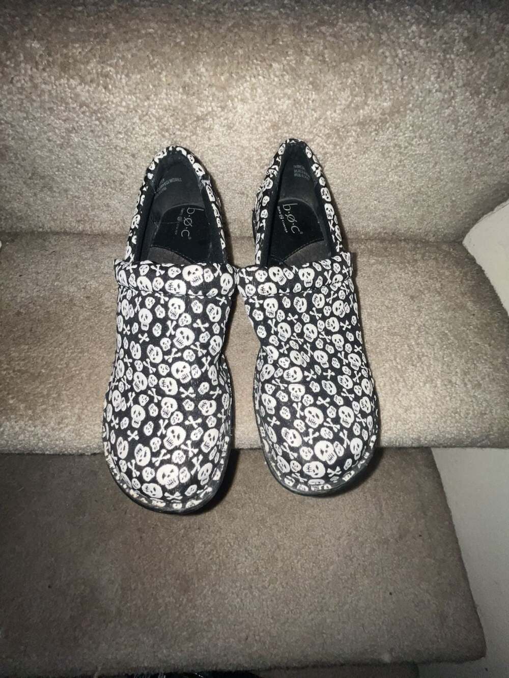 B.O.C. Born Concept Women's Black and White Skull Print Slip-On Clogs